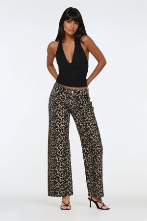 Leopard Print Low-Rise Wide-Leg Jeans