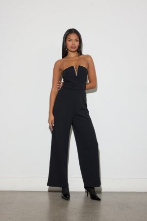 Rhinestone-Trim Strapless Jumpsuit