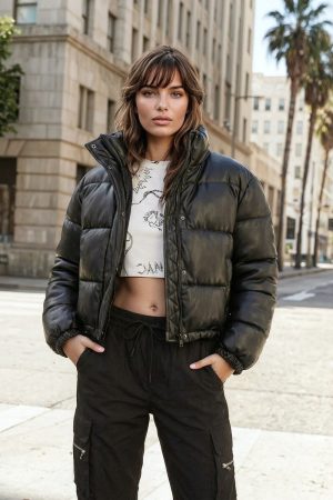Faux Leather Puffer Jacket