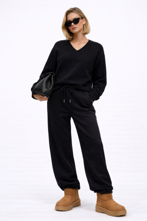 V-Neck Sweater & Wide-Leg Pant Set