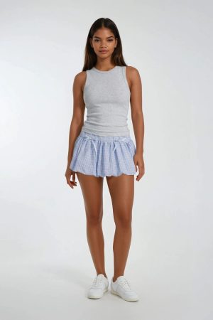Pleated Bow Gingham Mini Skirt