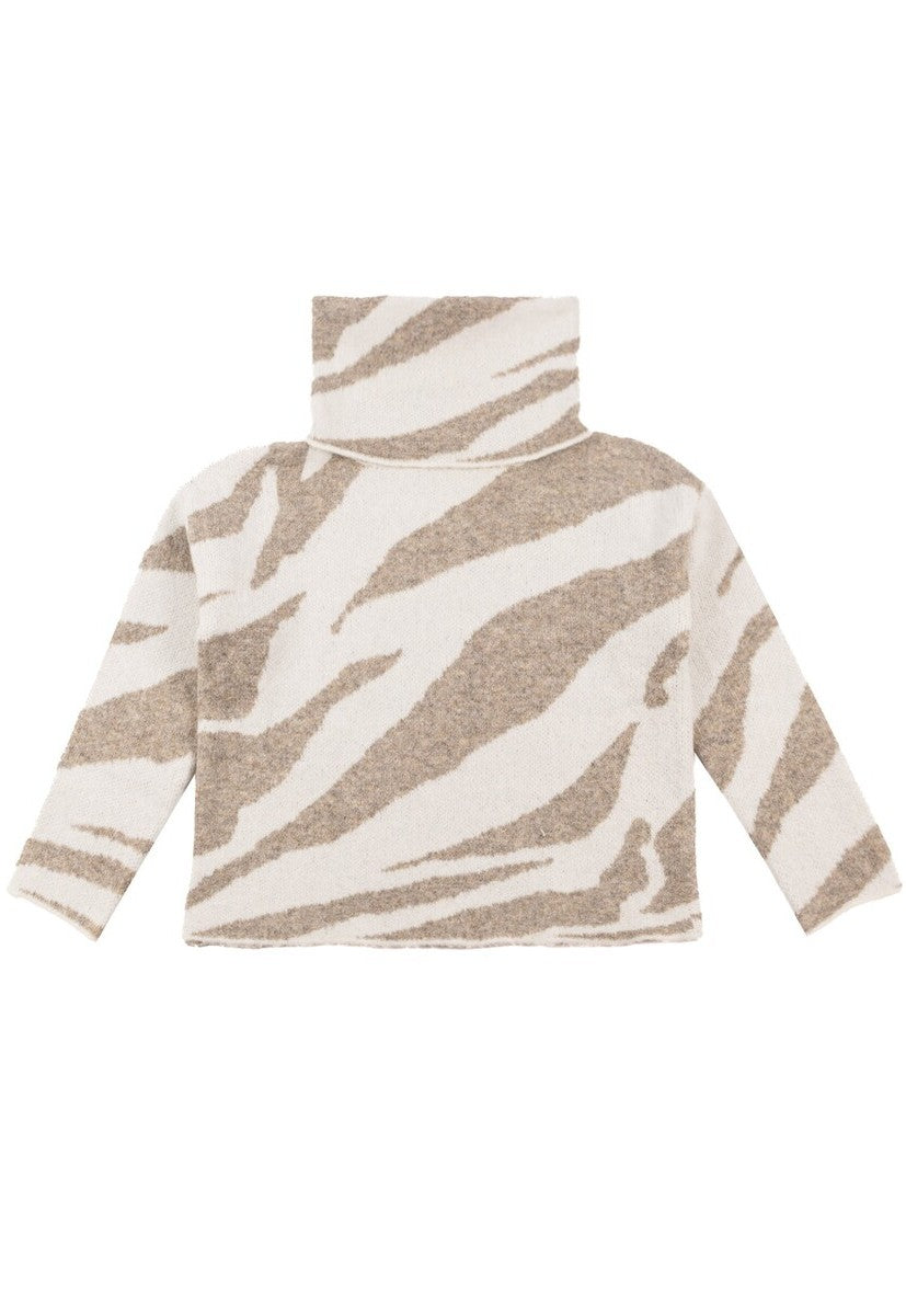 Zebra Print Cropped Turtleneck Sweater - Image 3