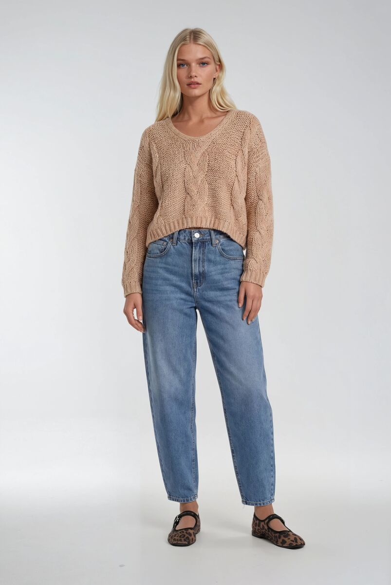 V-Neck Cable Knit Sweater