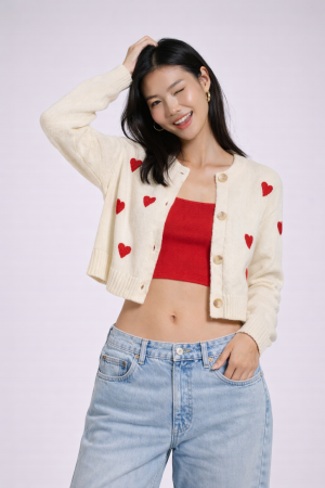 Heart Print Cropped Cardigan