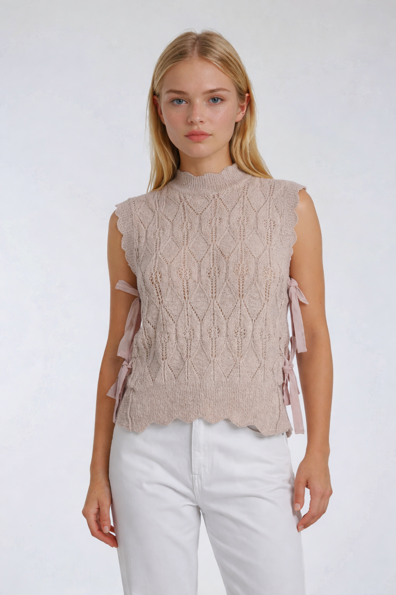 Sleeveless Side-Tie Crochet Knit Top