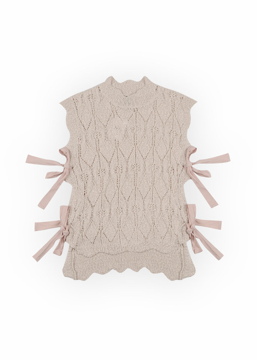 Sleeveless Side-Tie Crochet Knit Top - Image 3