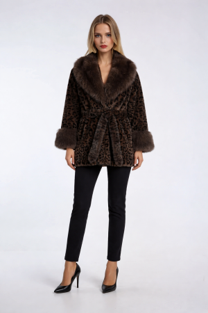 Leopard Print Tie-Waist Faux Fur Jacket