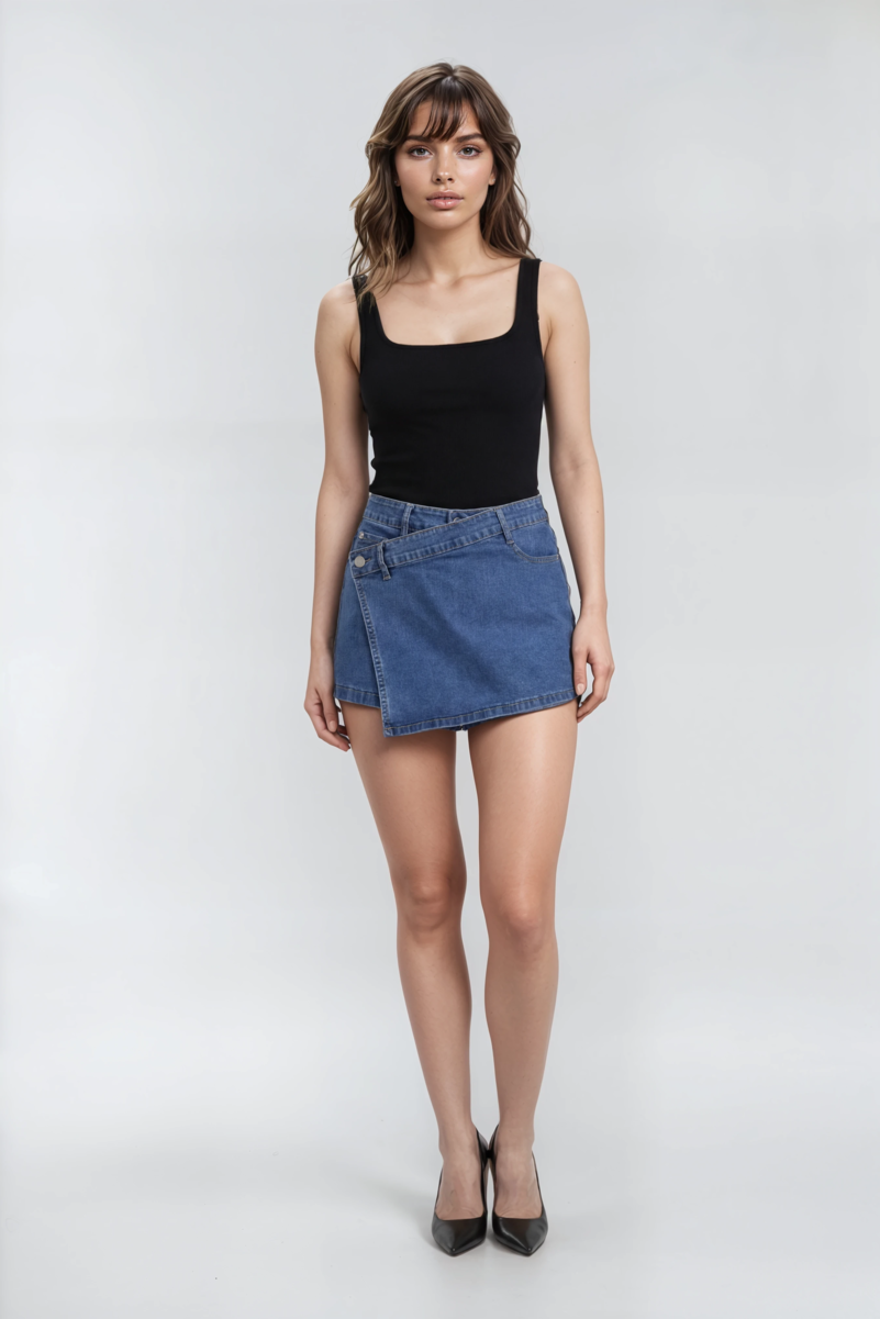 Denim Asymmetrical Skort - Image 3