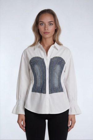 Poplin Faux Denim Corset Shirt