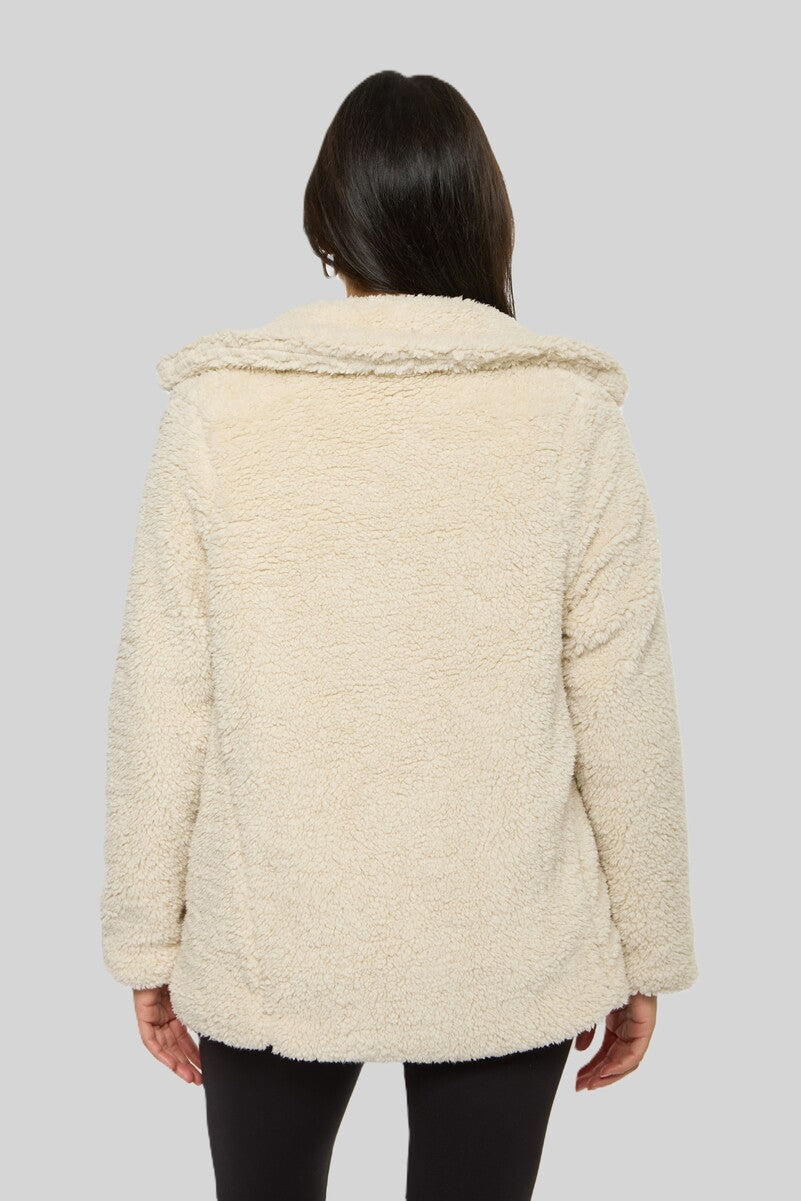 Double-Breasted Faux Shearling Coat - Image 3