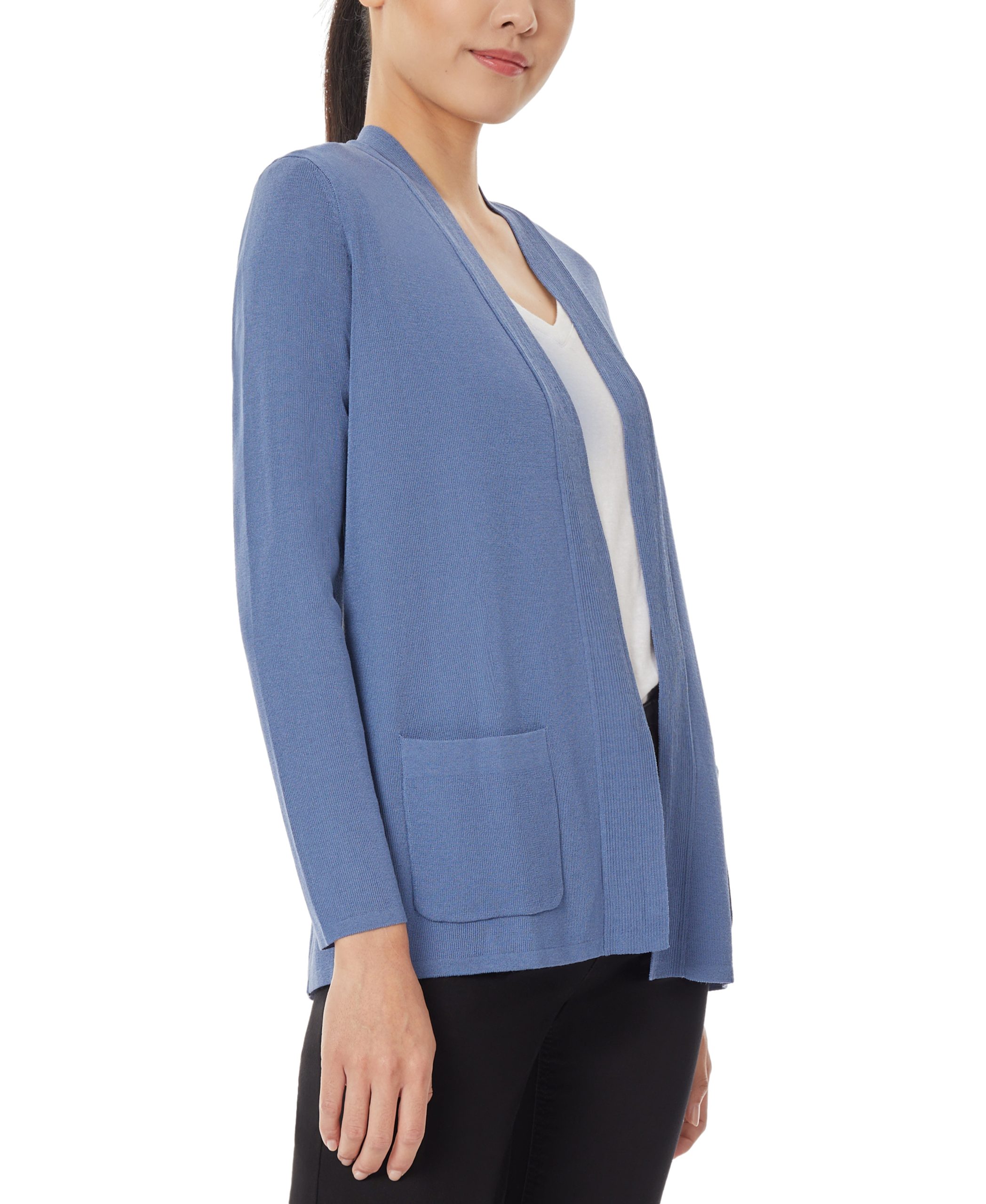 Open Front Ribbed Blue Icon Cardigan - Image 4