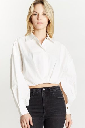 Cropped Blouse with Button Cuffs