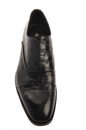 Black Crocodile Embossed Lace Up Shoe