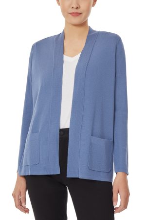 Open Front Ribbed Blue Icon Cardigan