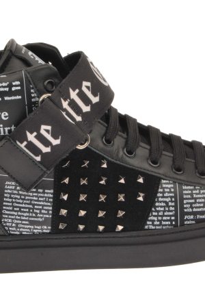 Leather Newsprint High Top Ankle Shoes