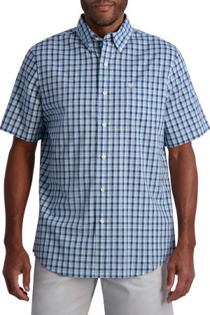 Chaps Men's Short Sleeve Recycled Poly Stretch Woven Shirt