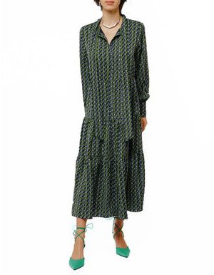 Zamara Tie Neck Long Sleeve Tier Maxi Dress