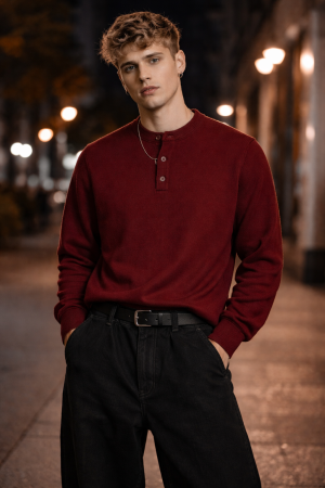 Long-Sleeve Henley Sweater