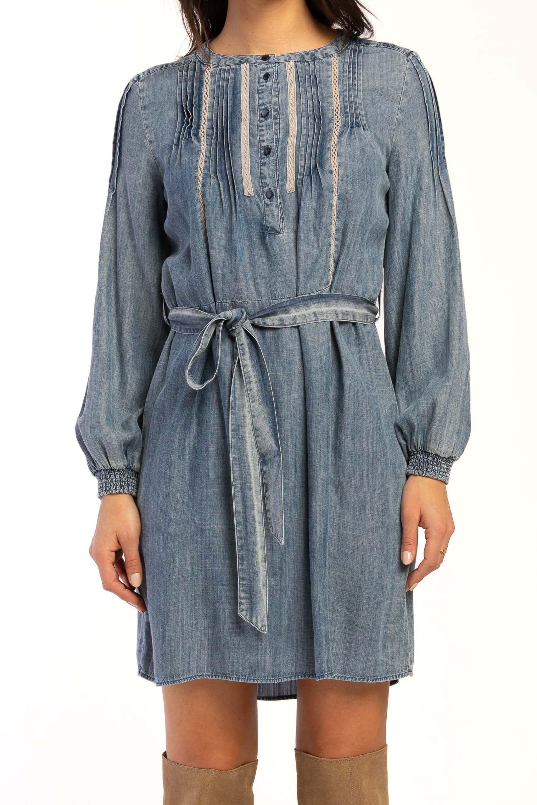 Evie Long Sleeve Smocked Cuff. Banded Collar. Half Button Pop Over Dress - Image 2