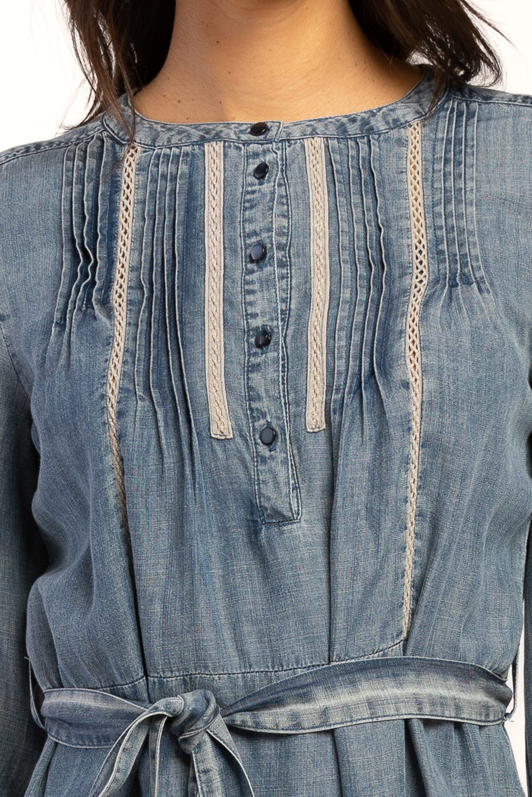 Evie Long Sleeve Smocked Cuff. Banded Collar. Half Button Pop Over Dress - Image 3