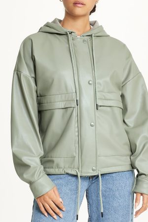 Vegan Leather Button Front Jacket