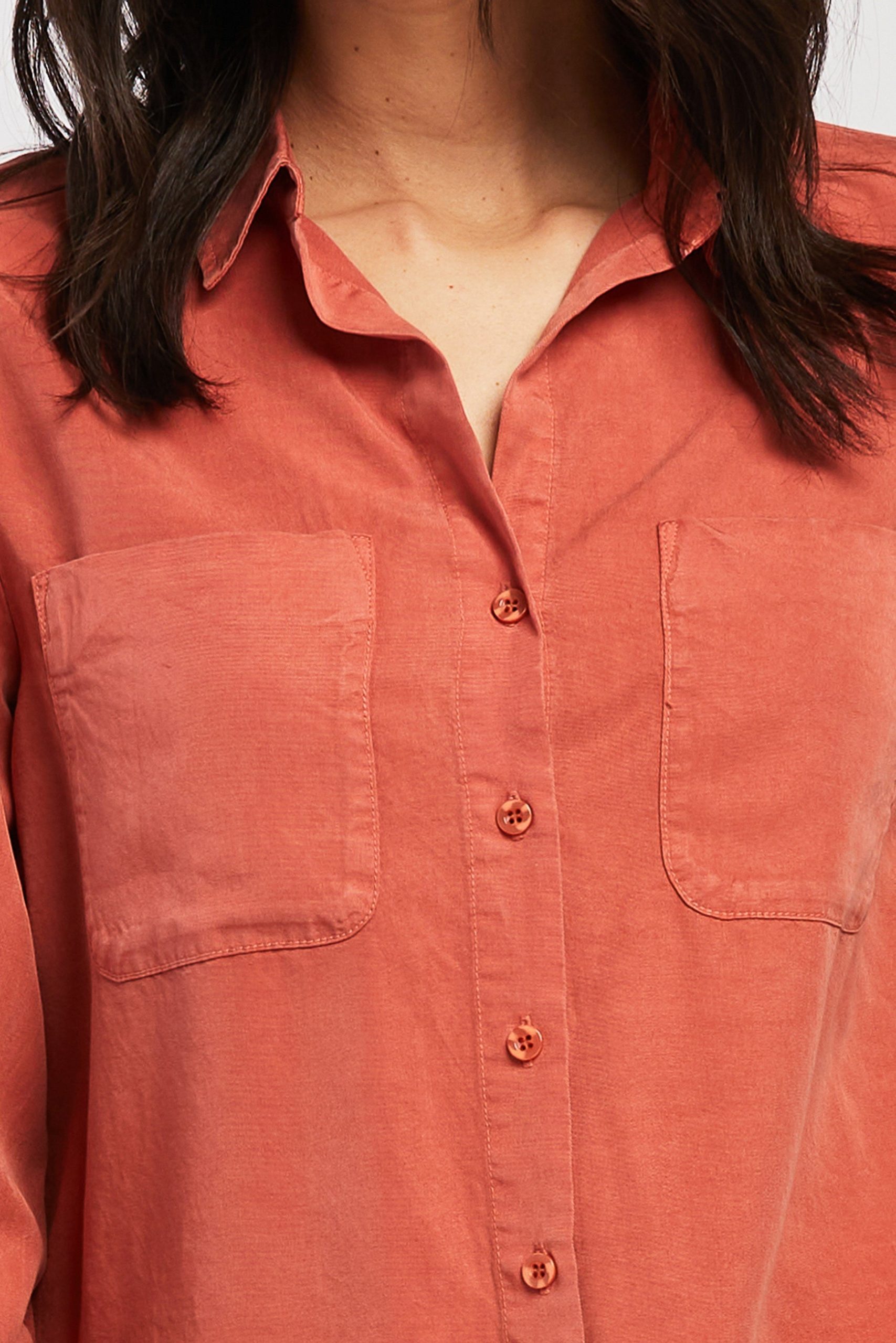 Long Sleeve Button Down Shirt Front Chest Patch Pockets - Image 3