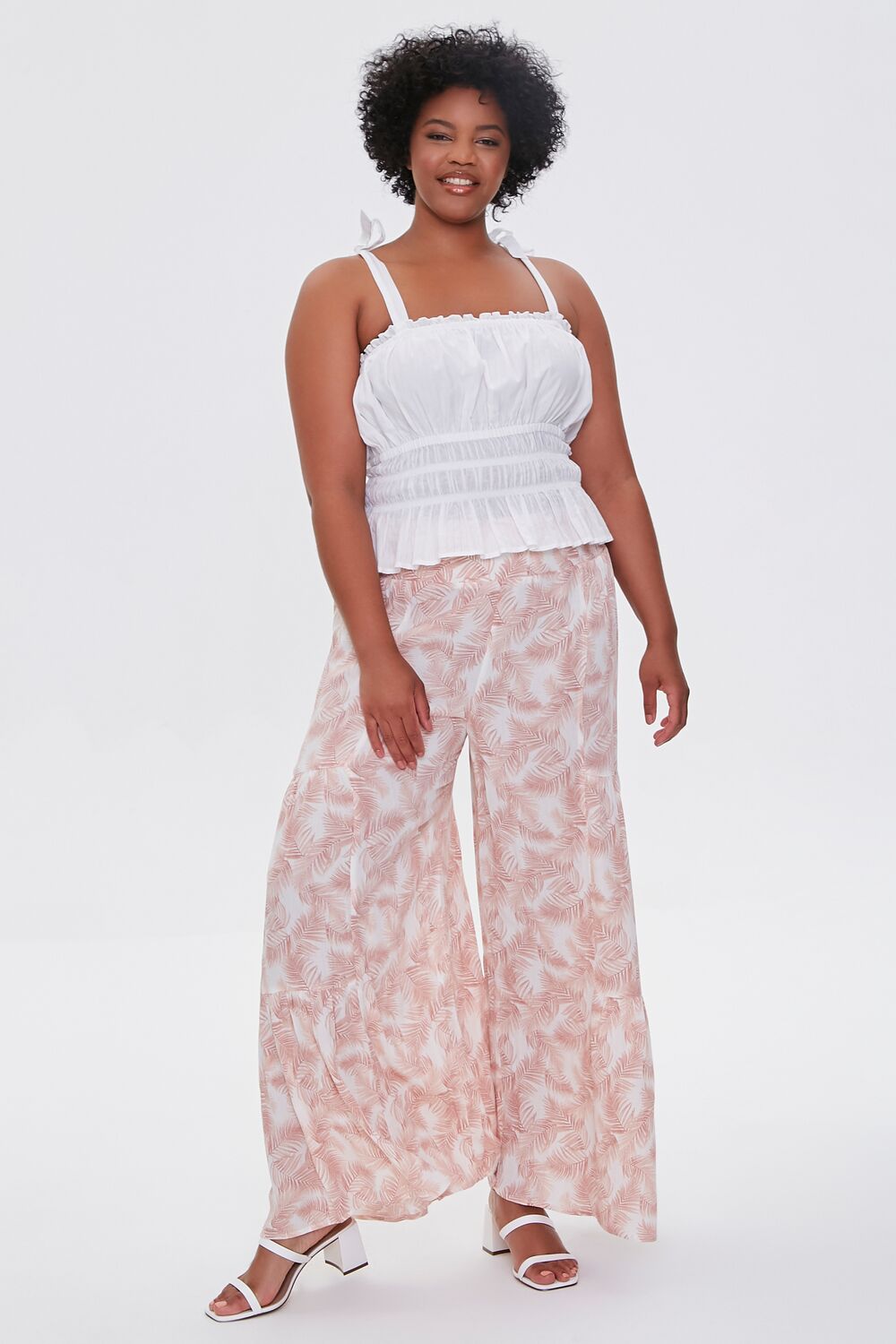 Plus Size Leaf Print Wide-Leg Pants