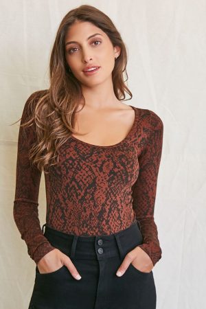 Snake Print Long-Sleeve Bodysuit
