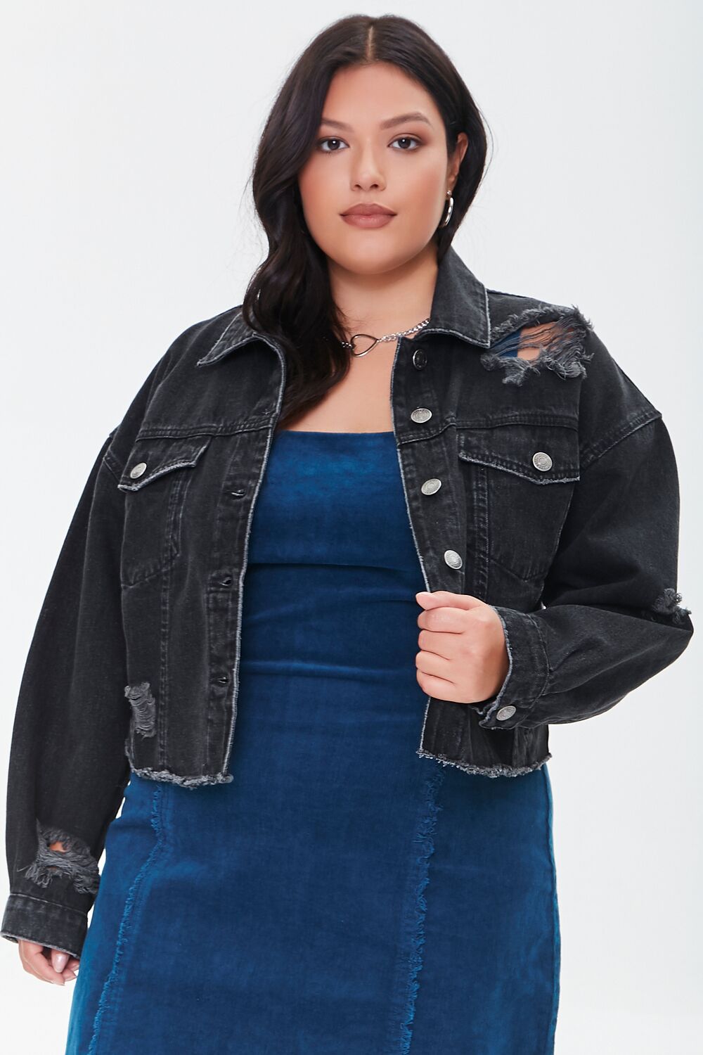 Plus Size Distressed Denim Jacket
