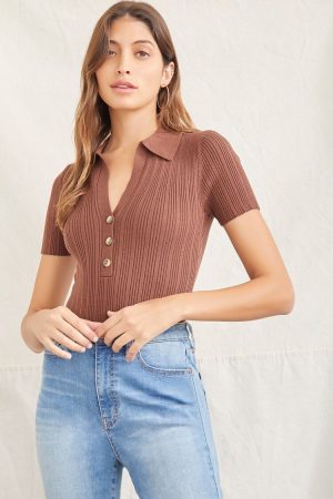 Collared Sweater-Knit Bodysuit