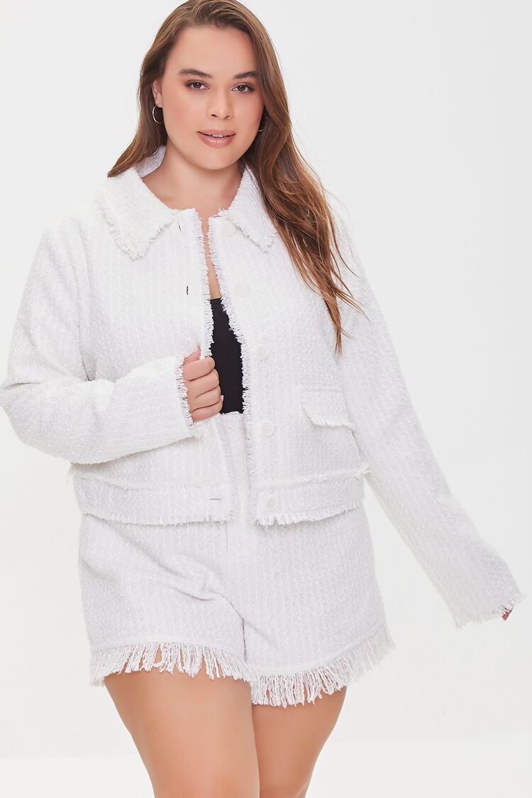 Plus Size Tweed Fringe Shorts
