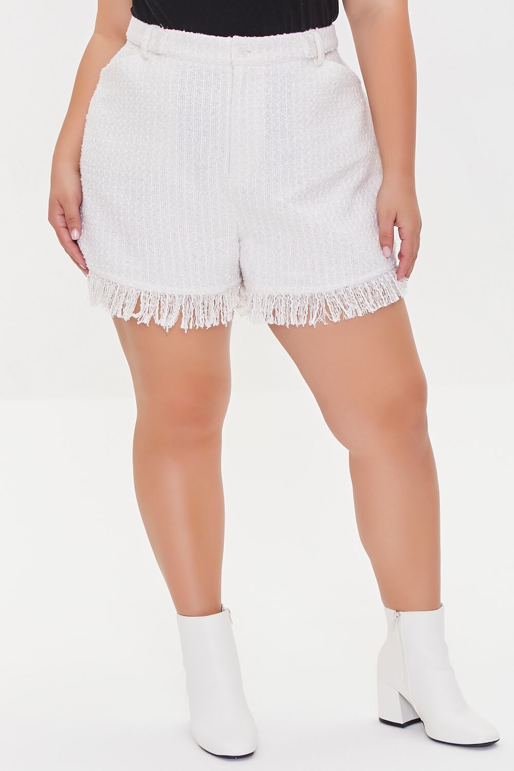 Plus Size Tweed Fringe Shorts - Image 2