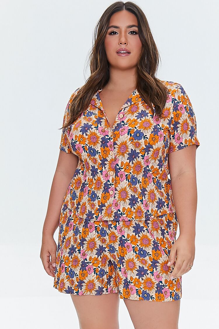Plus Size Floral Print Shorts - Image 11