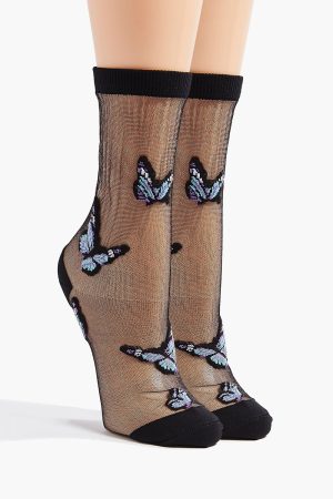 Butterfly Print Mesh Crew Socks