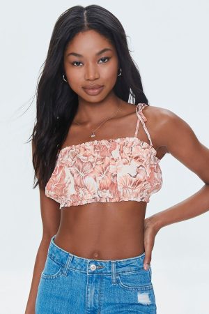 Tropical Leaf Print Cropped Cami