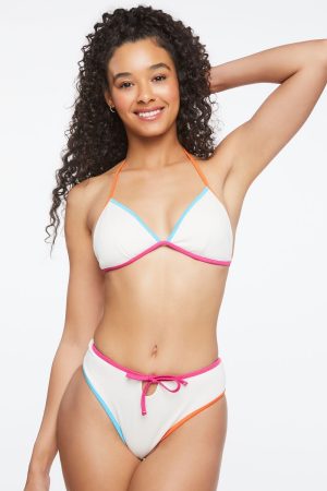 Contrast-Trim Hipster Bikini Bottoms