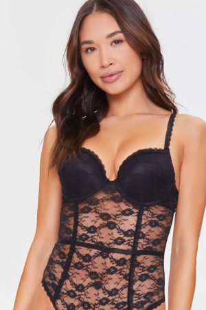Floral Lace Mesh Lingerie Bodysuit