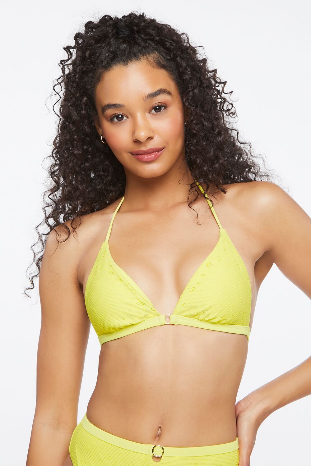 Eyelet Triangle Halter Bikini Top