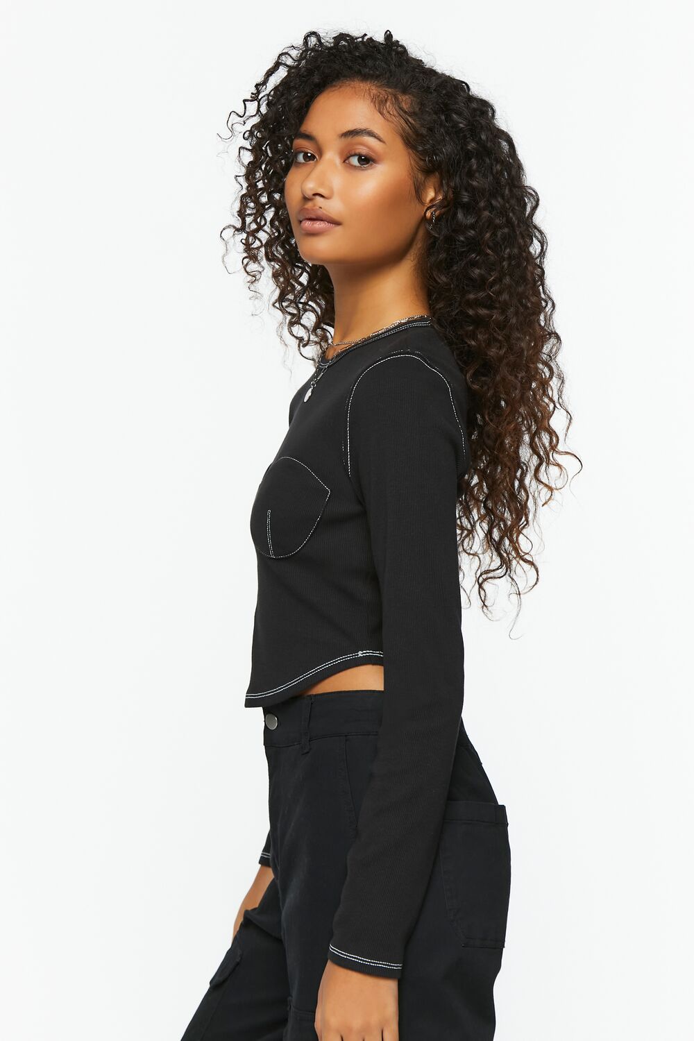 Bustier-Stitched Long-Sleeve Top - Image 2