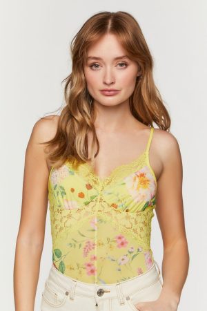 Floral Lace-Panel Cami Bodysuit