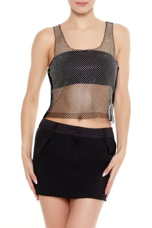 Sheer Rhinestone Netted Tank Top
