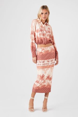 Tropical Print Midi Skirt