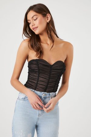 Mesh Ruched Sweetheart Bodysuit