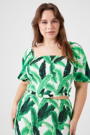 Plus Size Tropical Leaf Print Top