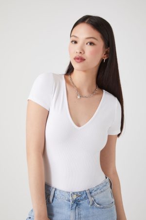 Ribbed Knit V-Neck Bodysuit