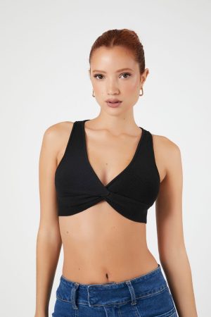 Sweater-Knit Twist-Front Crop Top