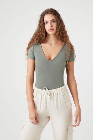 Cotton-Blend V-Neck Bodysuit