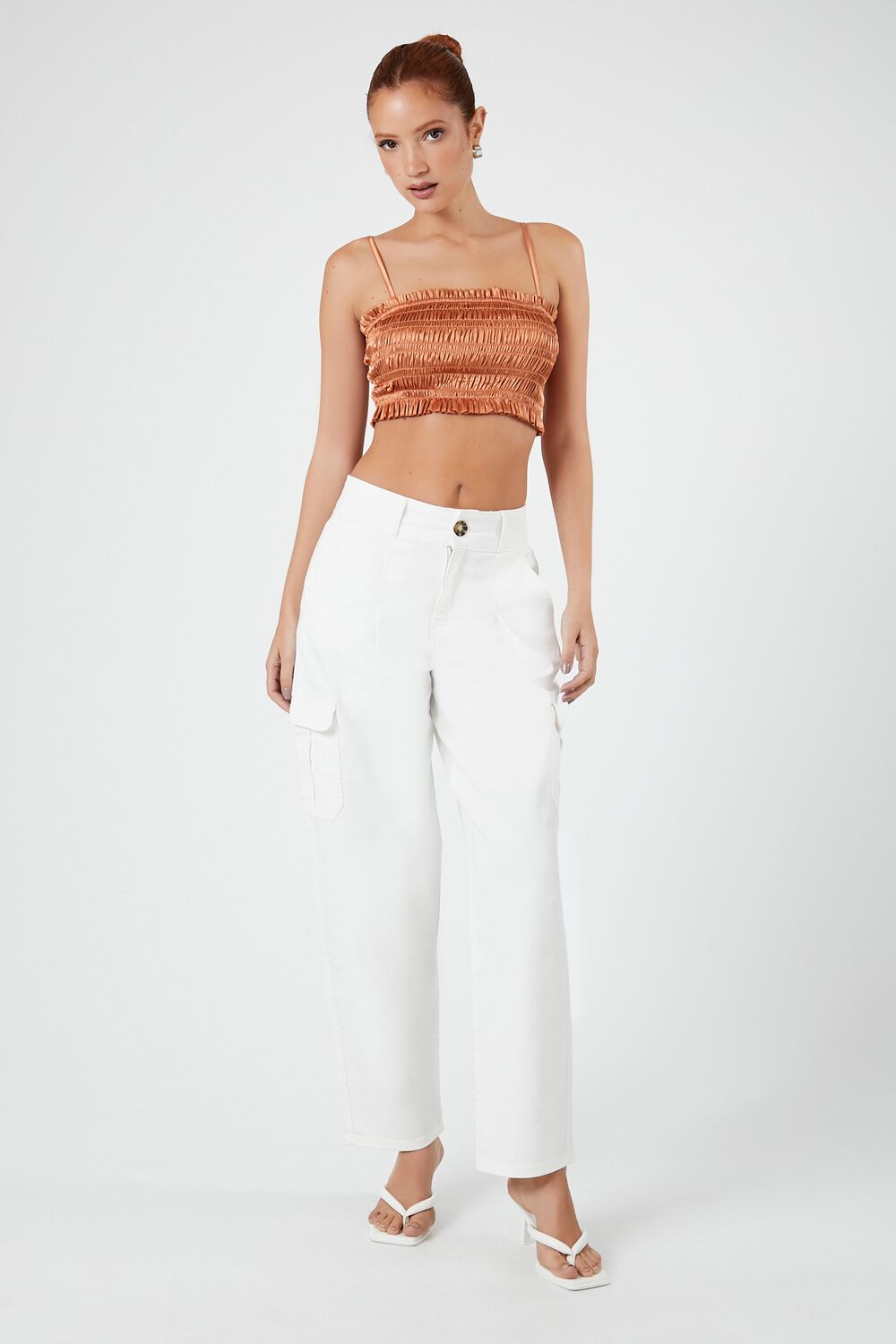 Smocked Satin Cropped Cami - Image 9