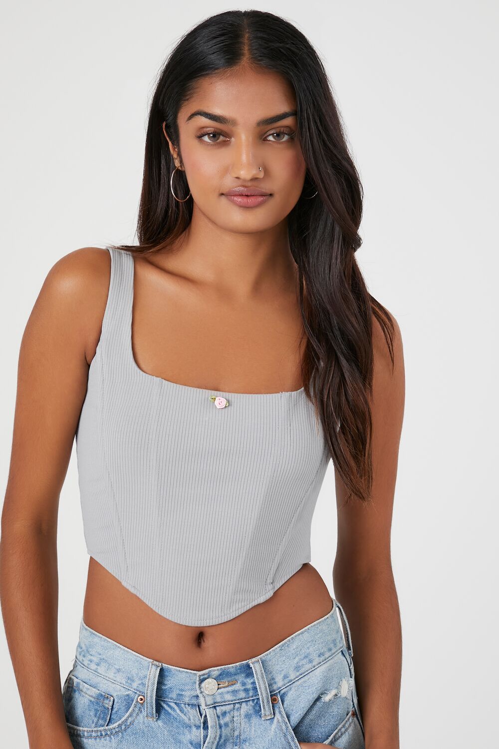 Ribbed Rose Cropped Bustier Top