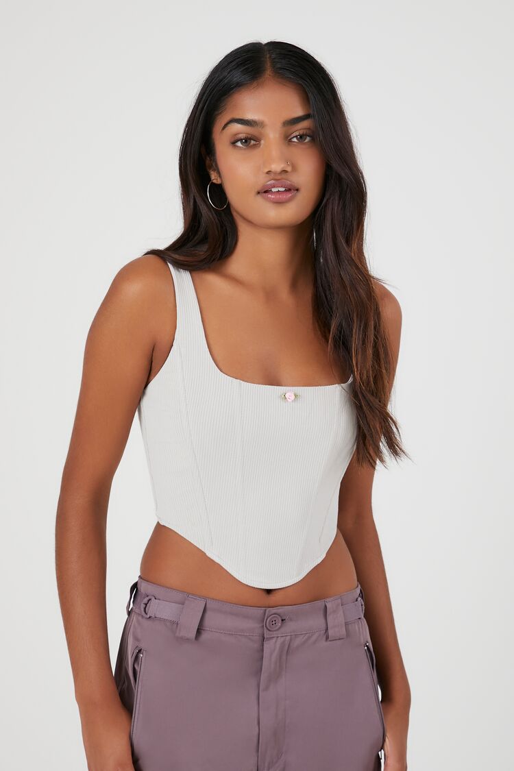 Ribbed Rose Cropped Bustier Top - Image 6